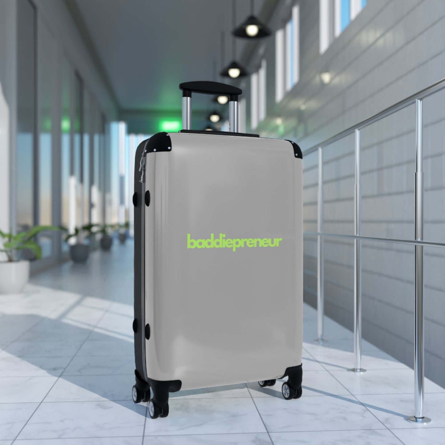 Baddiepreneur Gray Suitcase - Green Writing