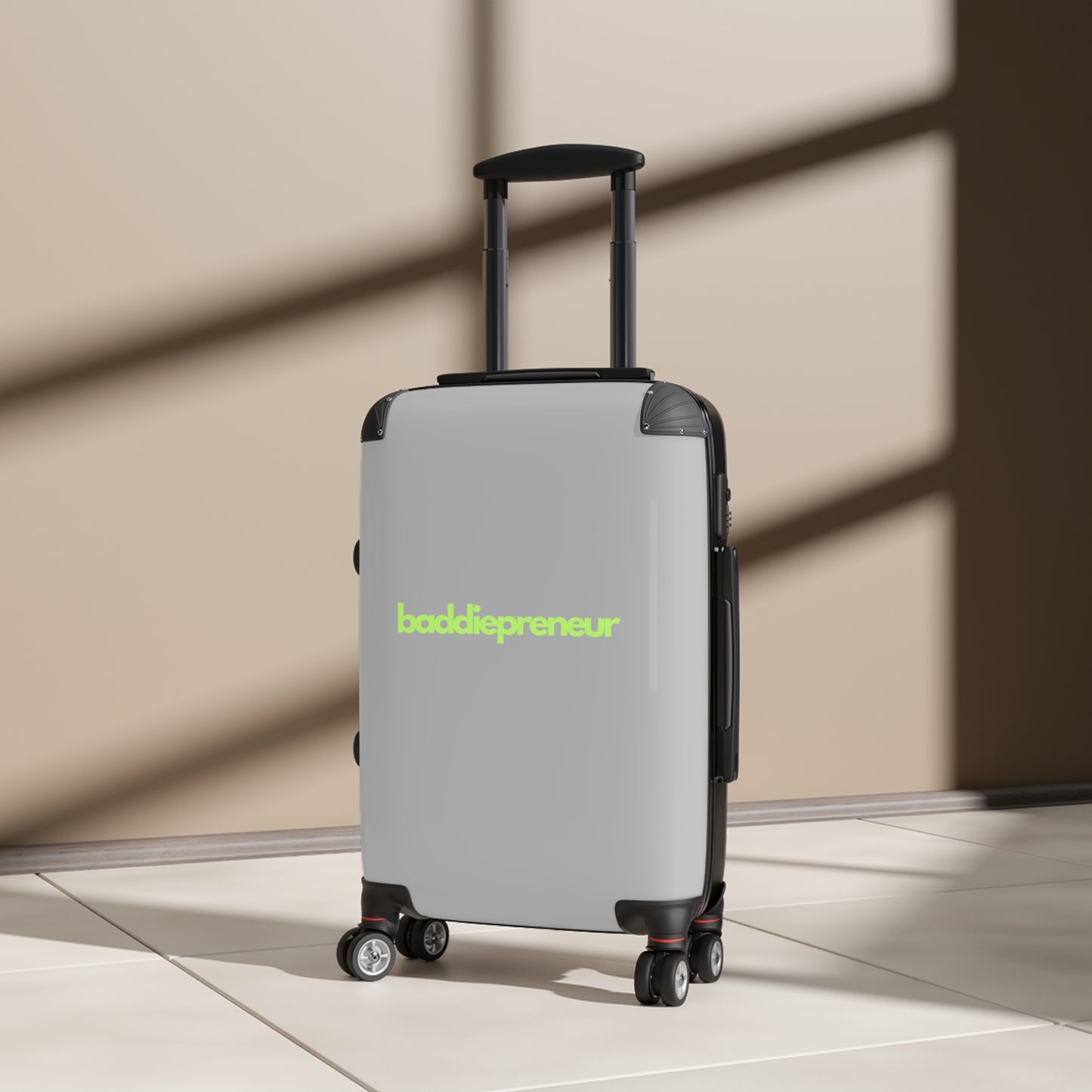 Baddiepreneur Gray Suitcase - Green Writing