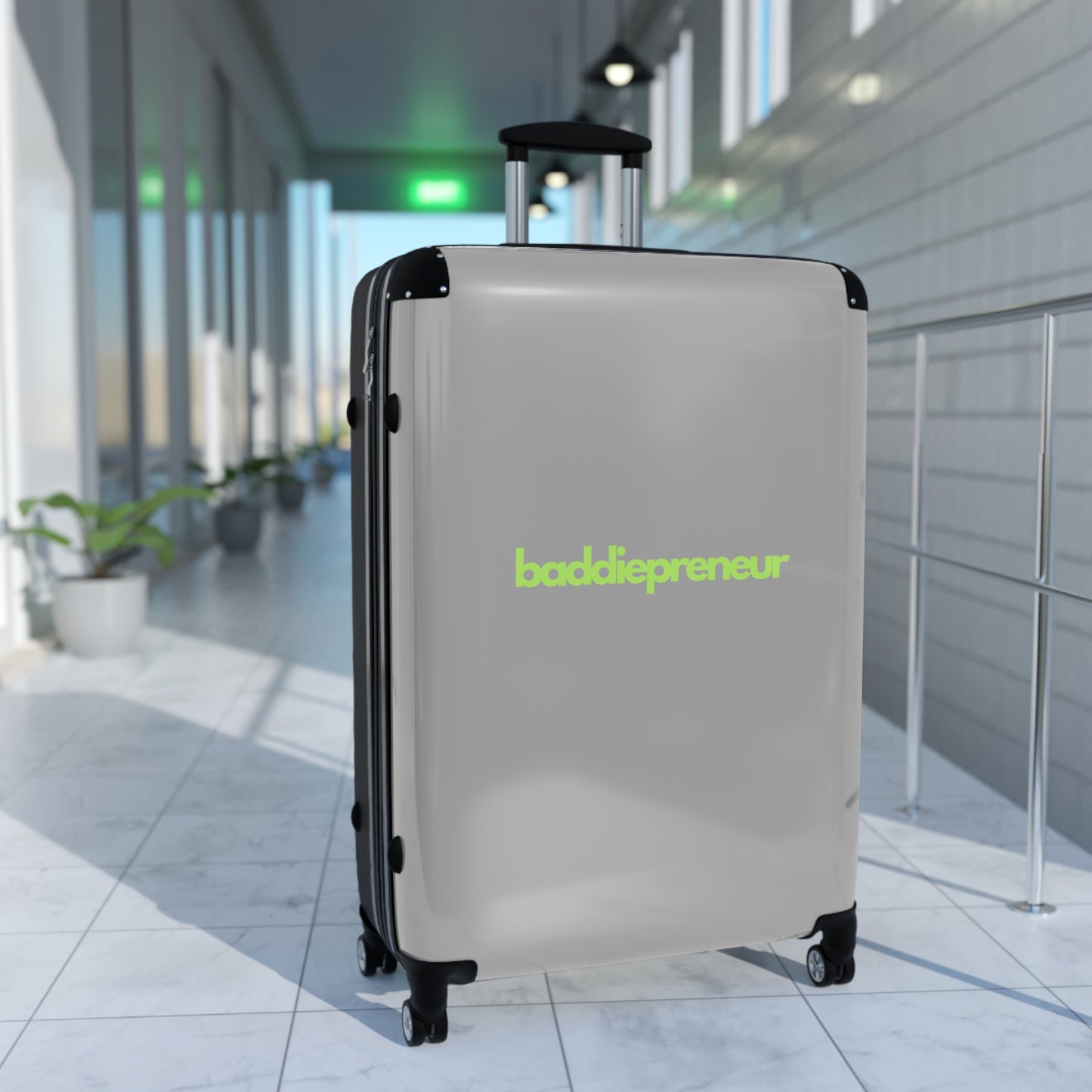 Baddiepreneur Gray Suitcase - Green Writing