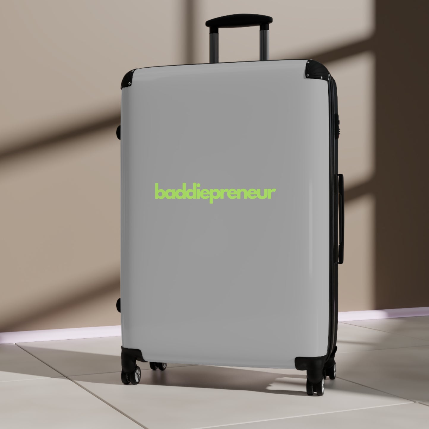 Baddiepreneur Gray Suitcase - Green Writing