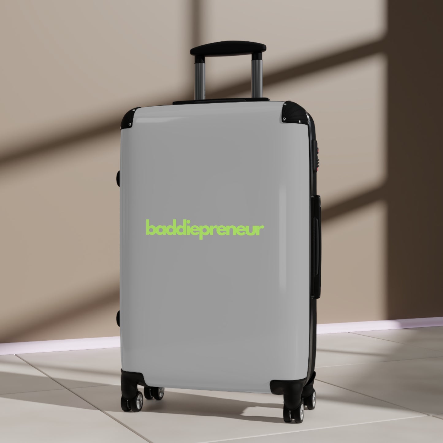 Baddiepreneur Gray Suitcase - Green Writing