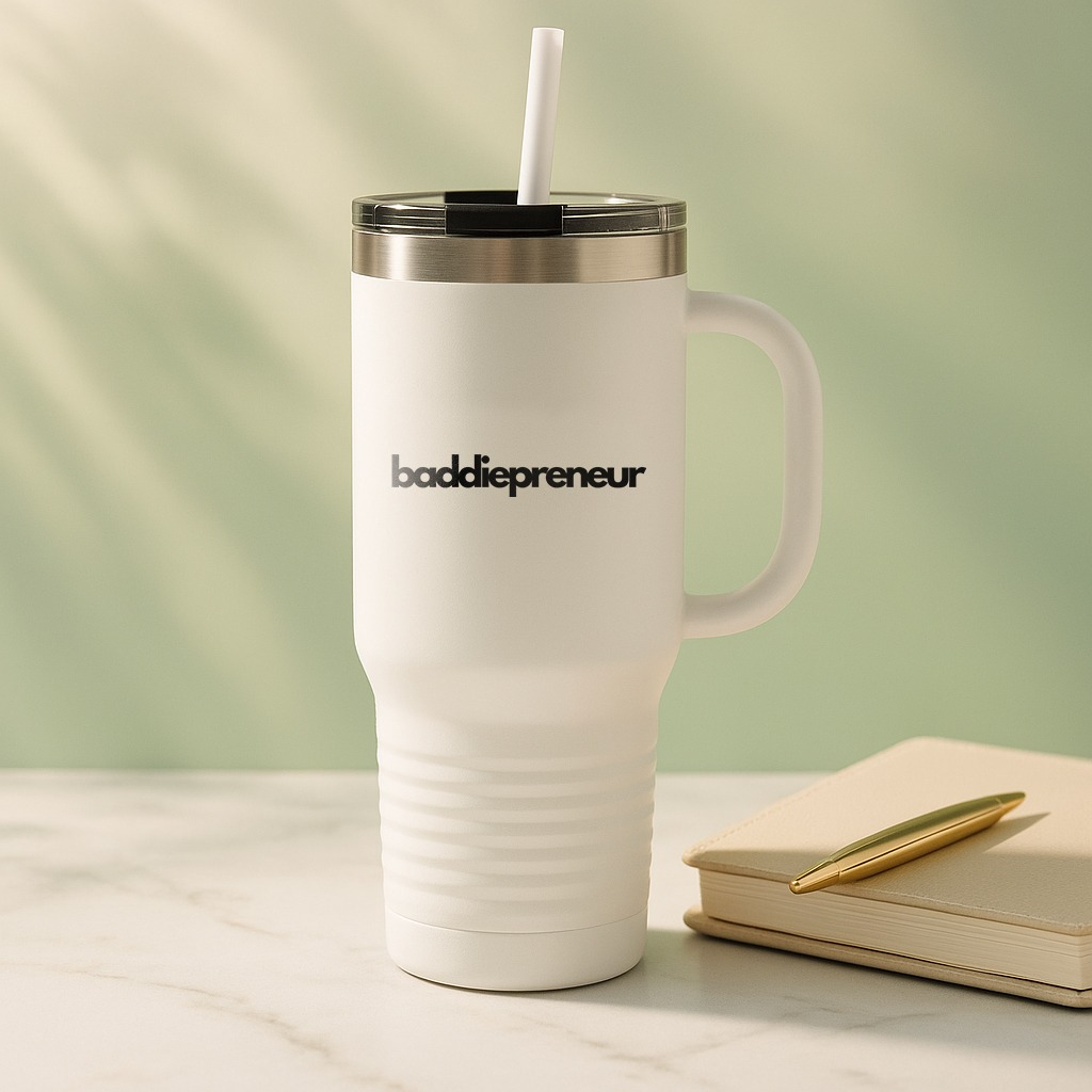 Baddiepreneur White Insulated Travel Mug, 40oz