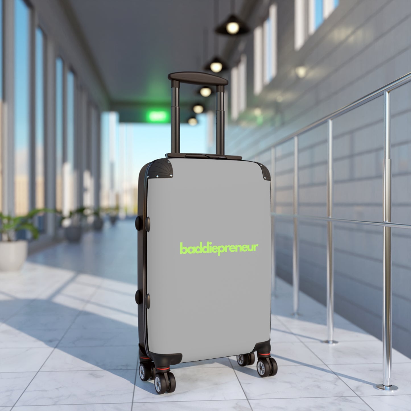 Baddiepreneur Gray Suitcase - Green Writing